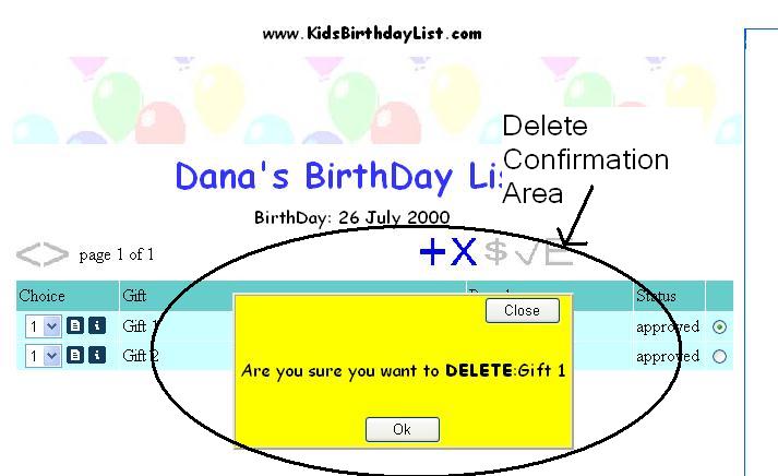image showing the delete confirmation area