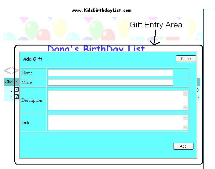 image showing gift entry area