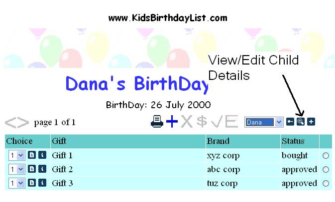 image showing child selection dropdown